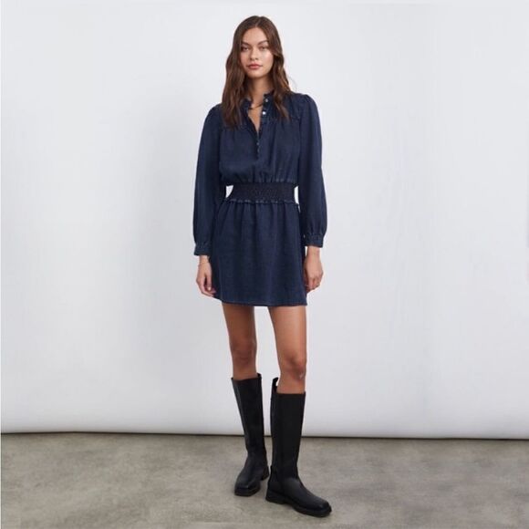 Rails Shawna Mini Dress Small Dark Vintage Blue Black Eco Collection Small $228 - Picture 2 of 13